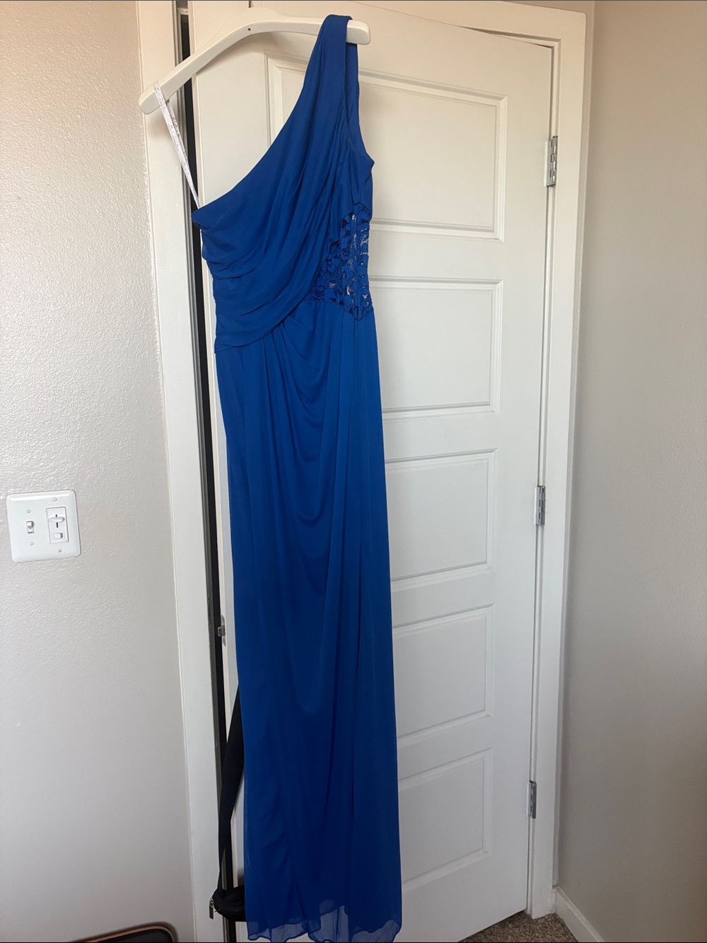 One-Shoulder Royal Blue Evening Gown with Side Lace Detail
